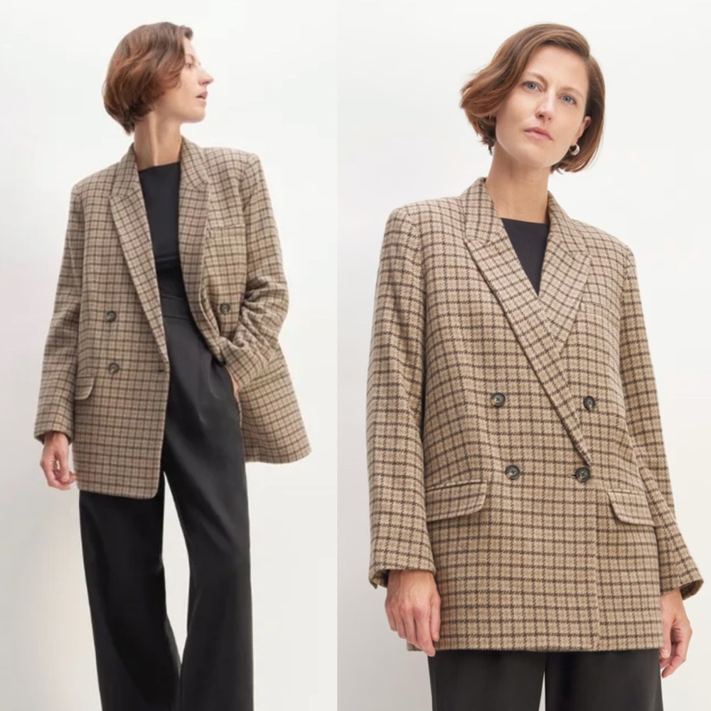 Everlane Plaid Blazer in Brown and Black